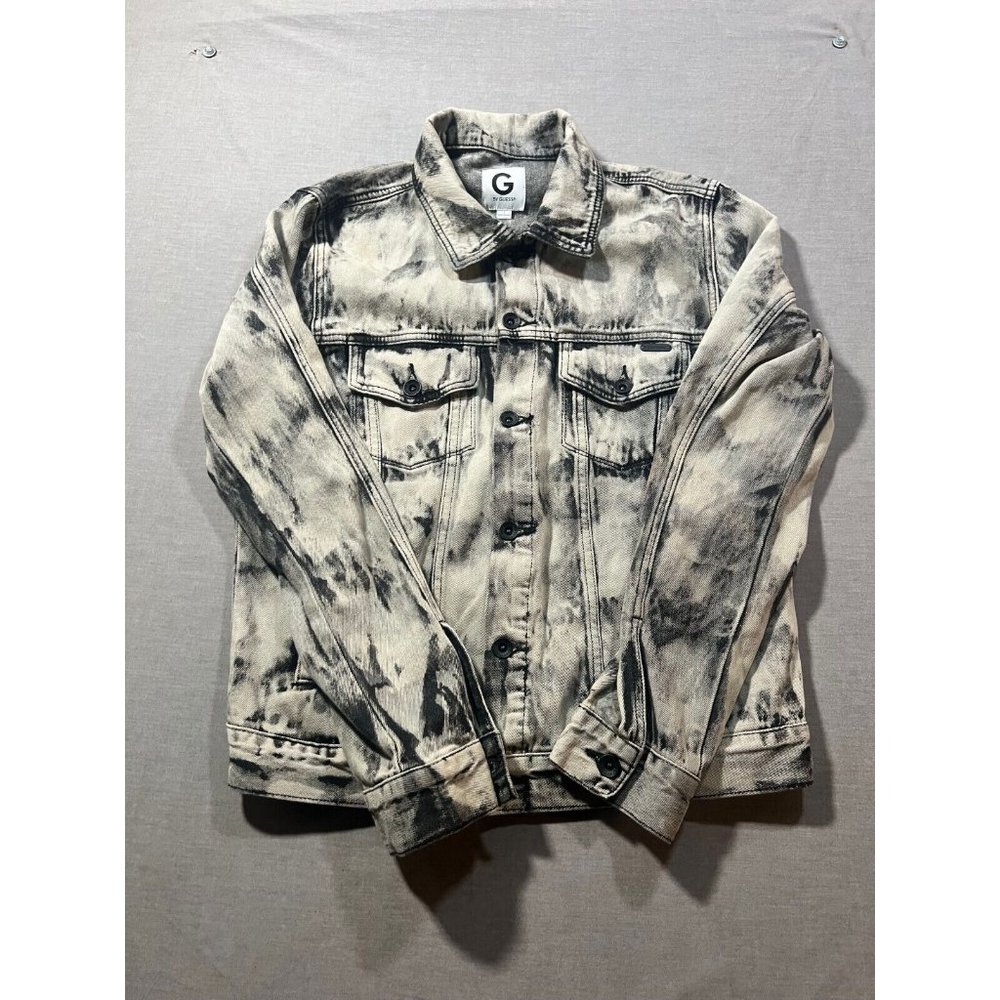 Guess Denim Jacket‎ Womens Small Gray Bleach Button Up Long Sleeve Coat Ladies